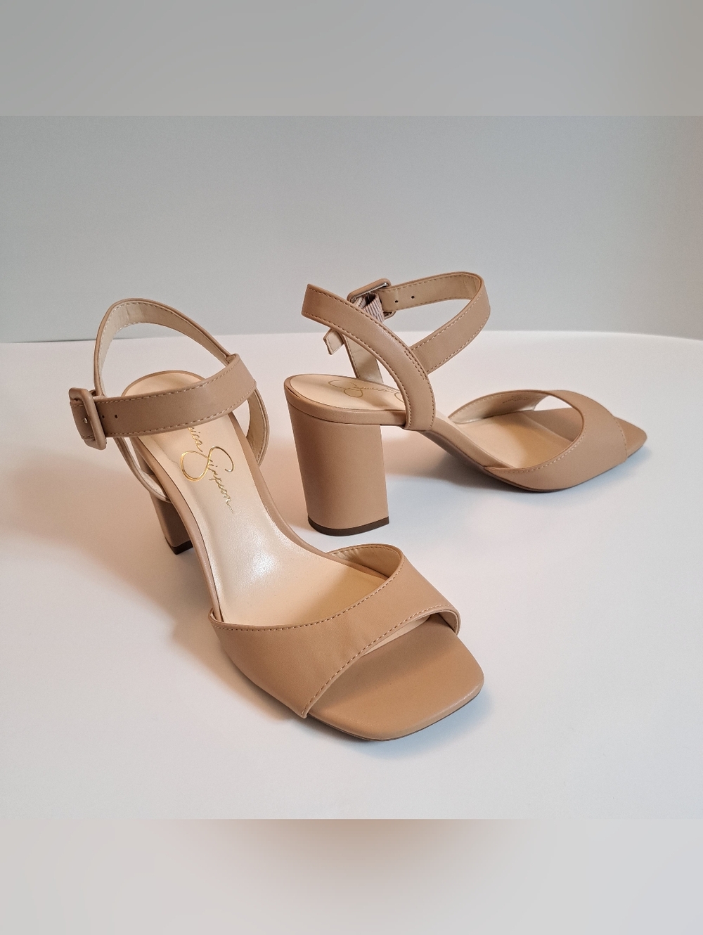 Jessica Simpson Nude/Tan Chunky Block Heel Ankle Strap Sandals